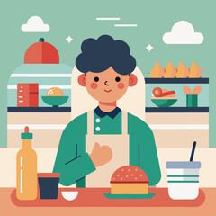 Child boy cooking in kitchen to preparing dinner to eat