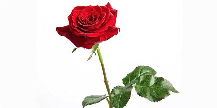 Single isolated red rose, close up, with water droplets, illustration, background, wallpaper.
