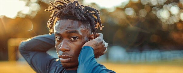 Black male football player combing hair