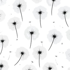 Black and white dandelion seeds seamless background