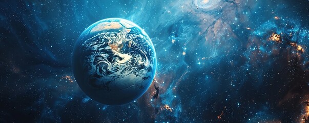 Obraz na płótnie Canvas Cinematic scene of planet earth globe on starry space background.