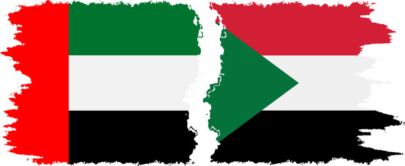Sudan and United Arab Emirates grunge flags connection vector