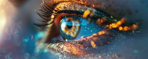 Close-up of a Human Eye with Artistic Lighting - obrazy, fototapety, plakaty