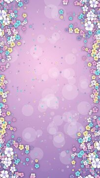 Small spring colored flowers on pink abstract background. Looped holiday animation. Floral screensaver in pastel shades. Vertical video.