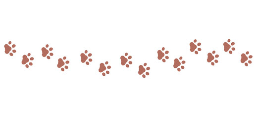 動物の足跡　肉球　茶色　シルエット　ライン　歩く　シンプル　飾り　猫　犬　白背景　透過