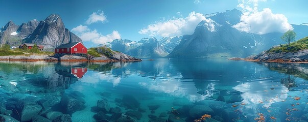 Pristine turquoise lake in Norway surrounded by mountains
