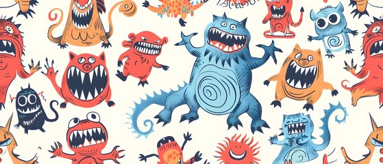 Quirky Doodlemonster Buddies Pattern