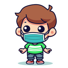 cartoon boy wearing a medical mask for health