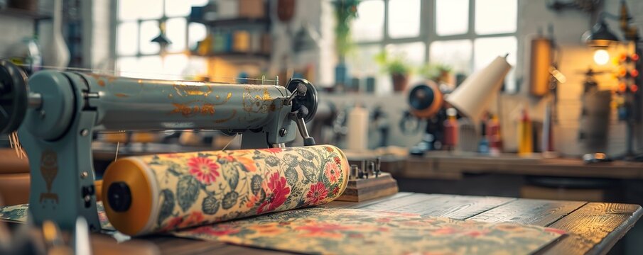 Sewing pattern. Dressmaker workroom. Pincushion. Textile industry