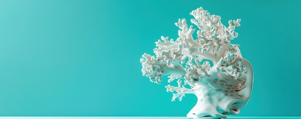 Surreal coral-inspired sculpture on turquoise background