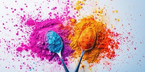 Happy Holi Celebration with Colorful Dry Pigment In Spoon