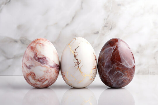 Richly marbled Easter eggs with gold streaks on white