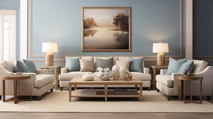 Tan and Dusty Blue Keep things understated yet stylish with tan walls and dusty blue accents in decor.
