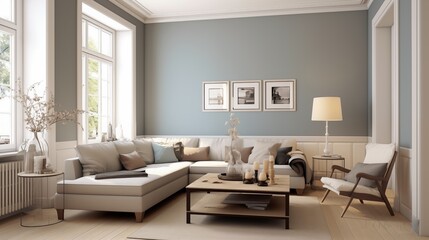 Taupe and Soft Blue Achieve a timeless and tranquil look with taupe walls and soft blue accents.