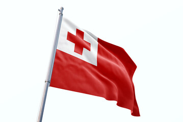 Waving flag of Tonga in white background. Tonga flag for independence day. The symbol of the state on wavy fabric.