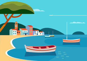 beautiful mediterranean town cartoon vector illustration
