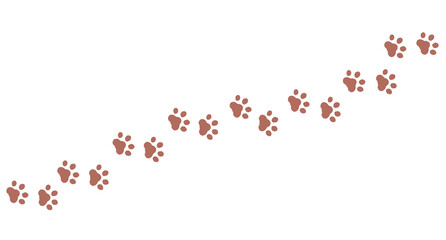 動物の足跡　肉球　茶色　シルエット　ライン　歩く　シンプル　飾り　猫　犬　斜め　白背景　透過