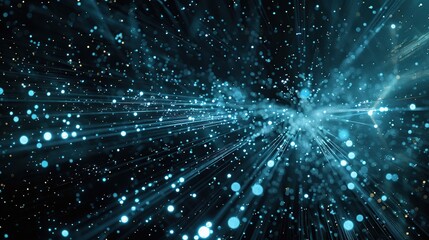 This image captures a sense of motion with particles accelerating through space, suitable for illustrating concepts of speed, energy, and technology in a futuristic style