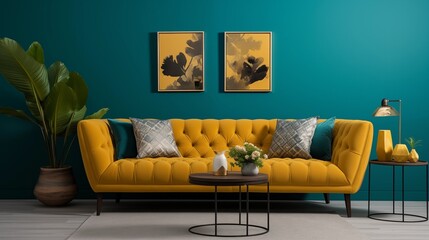Teal and Mustard Yellow Achieve a bold and modern look with teal walls and mustard yellow accents.