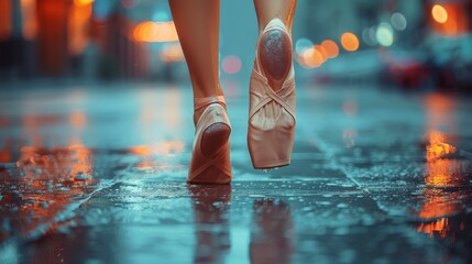 Persons Feet Walking on Wet Surface - 761457592