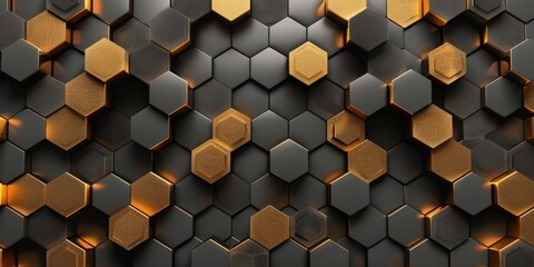 abstract futuristic hexagon background in black and gold - obrazy, fototapety, plakaty