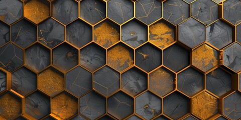 abstract futuristic hexagon background in black and gold