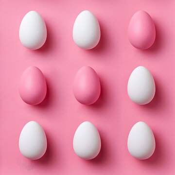 Illustrated Pattern of Pink and White Easter Eggs over Pink Background