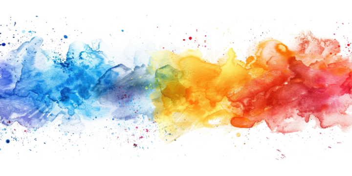 abstract water color painting with splashes and drops isolated on white or transparent png