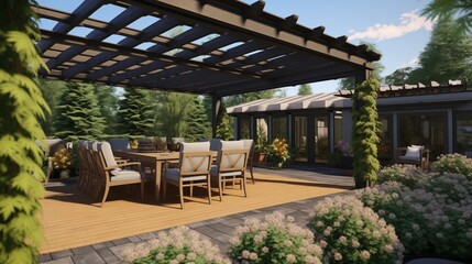 Use a pergola with a retractable canopy for customizable shade.