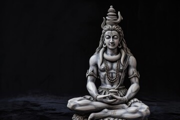 Bronze deity statue of a yoga guru meditating in a cave - obrazy, fototapety, plakaty