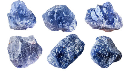 Benitoite Gemstones Collection on Transparent Background, Shiny Crystal Jewelry Illustrations for Design Projects