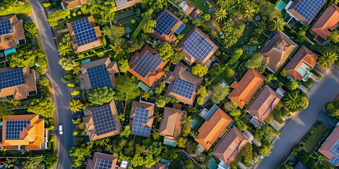 Sustainable Living - Aerial View of Solar Panel Rooftops