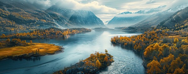 Aerial view of Hella with stunning highland landscape and flowing river - obrazy, fototapety, plakaty