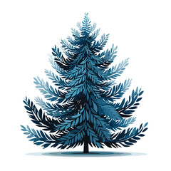 Christmas card design with blue pine tree flat vector