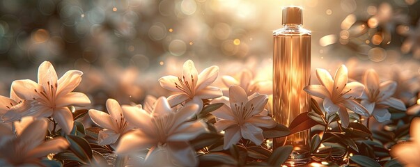 Background for cosmetic products, scene with flower - obrazy, fototapety, plakaty
