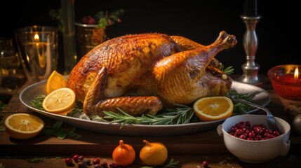 Baked turkey and other Thanksgiving foods. - 761461330