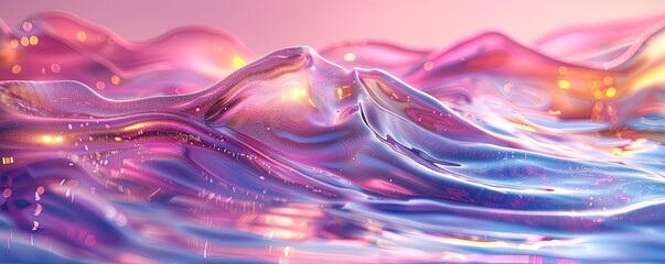 Abstract Iridescent liquid shape with waving smooth ripples.