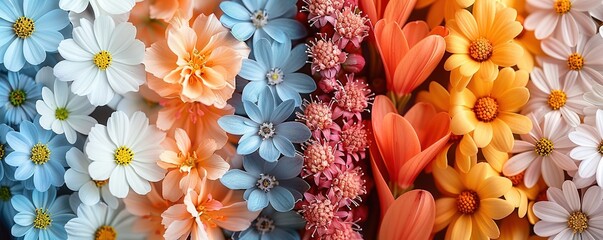 Close up of blooms in botanical photo collage. - obrazy, fototapety, plakaty