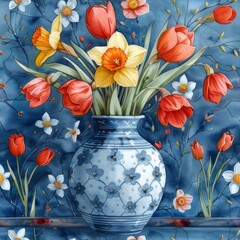 Vase of spring flowers clipart