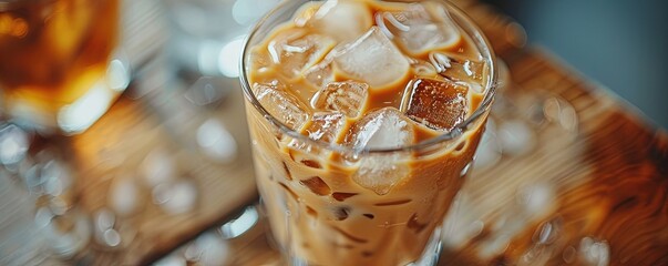 Close-up Ice coffee latte at home in a restaurant stye