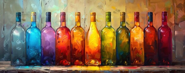 Colorful wine bottles. - obrazy, fototapety, plakaty
