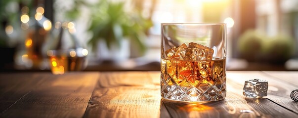 Crystal clear glass of refreshing whiskey - obrazy, fototapety, plakaty