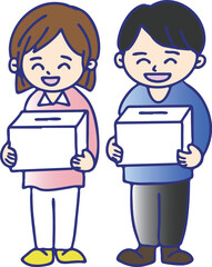 笑顔で募金活動をする男女