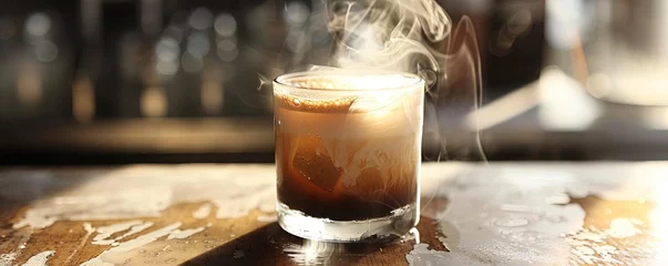 Rolgordijnen Dirty Coffee - A glass of espresso shot mixed with cold fresh milk © Влада Яковенко