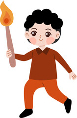 cute muslim kid carrying torch for torch parade