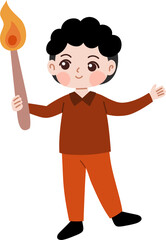 cute muslim kid carrying torch for torch parade