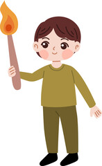 cute muslim kid carrying torch for torch parade