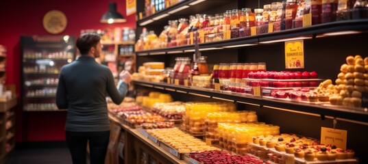 visual for a bustling trade fair expo, featuring a dynamic showcase of products and services against a backdrop of vibrant banners, with a diverse crowd in attendance