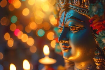 Serene Hindu Goddess Statue with Glowing Eyes