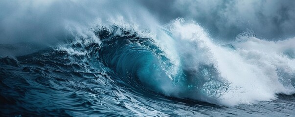Powerful Ocean Wave Cresting with Spray - obrazy, fototapety, plakaty